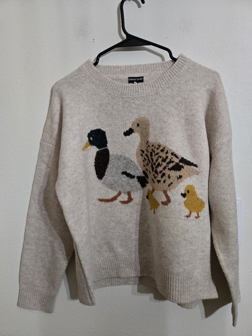 Urban Daizy Beige Crewneck Sweater with Duck Family Motif